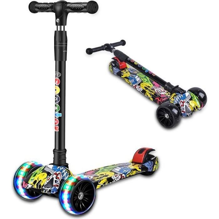 Children's Scooter for Ages 3-12, Wheels 3 Wheels, LED Flashing Lights, Adjustable Height, Maximum 100 kg