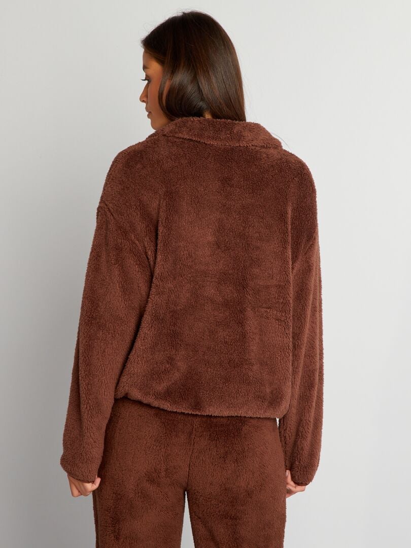 Sudadera de cuello alto con forro de sherpa - MARRÓN