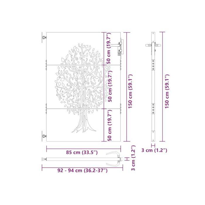 Portail de jardin en acier - vidaXL - Noir - 85x150 cm - Acier peint par poudre - Motif d'arbre découpé au laser
