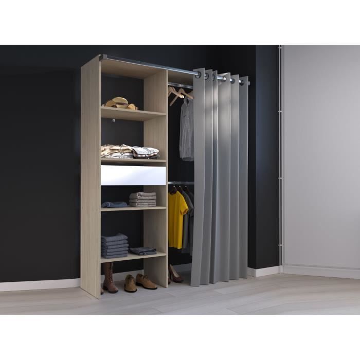 Dressing avec rideau - GARY - Décor Chêne - L143,5 x P47,9 x H201,9 cm - PARISOT