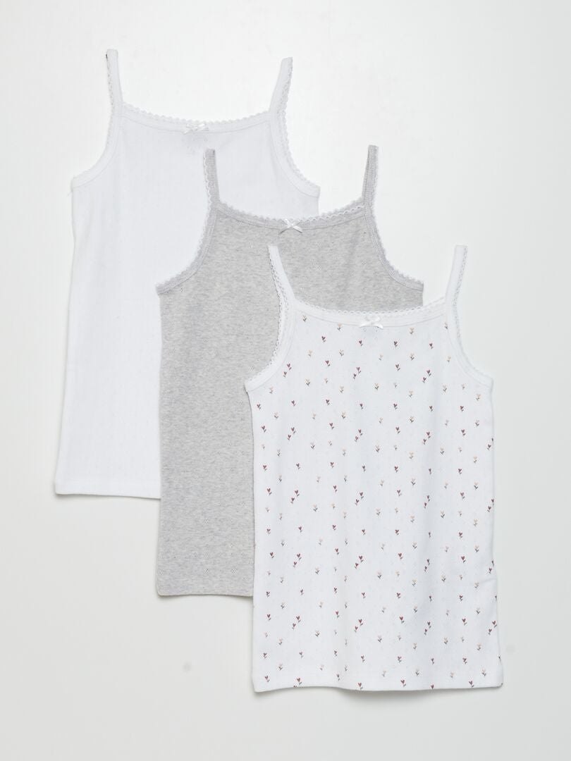 Conjunto de 3 regatas de malha pointelle - CINZA
