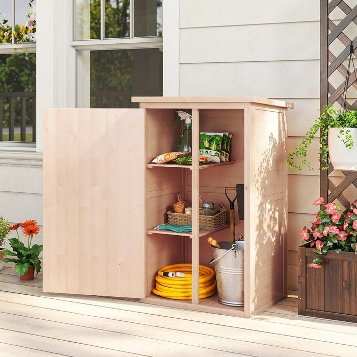 Armoire abri de jardin - remise pour outils - Outsunny - toit bitumé incliné porte verrouillable - bois - 75x56x115cm - naturel