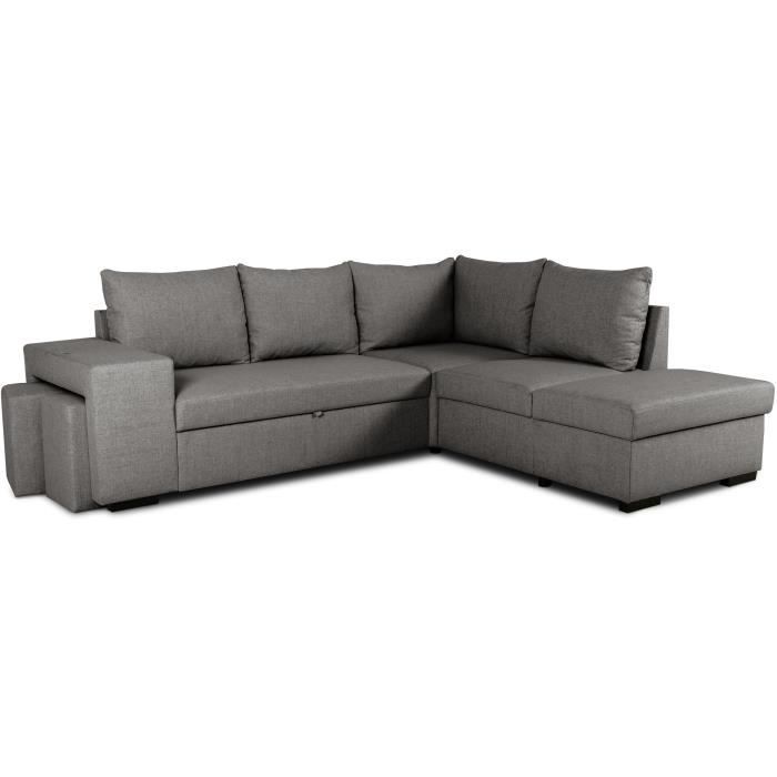 Sofá cama esquinero reversible de 4 plazas MITCHELL - Tela antracita - Ancho 247 x Profundidad 91 x Alto 205 cm - Compartimento de almacenamiento