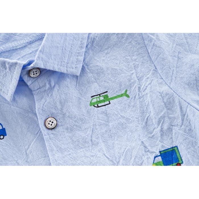 Conjunto de ropa de verano de algodón para niño: camisa de manga corta y pantalones vaqueros, color blanco.