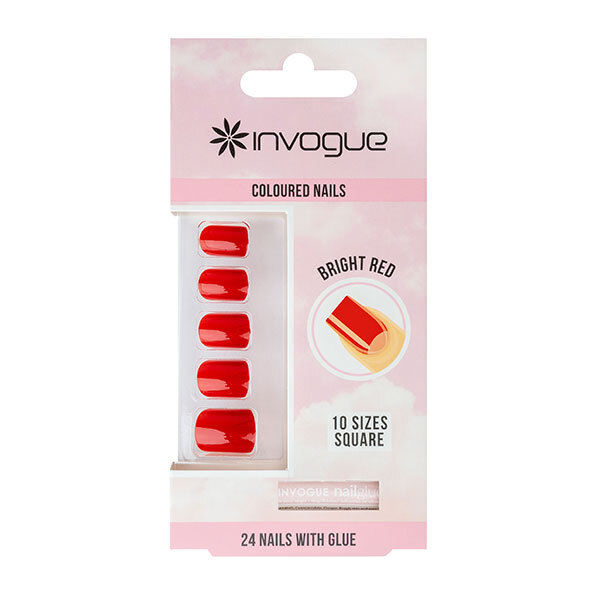 Uñas cuadradas rojas brillantes Invogue - Paquete de 24