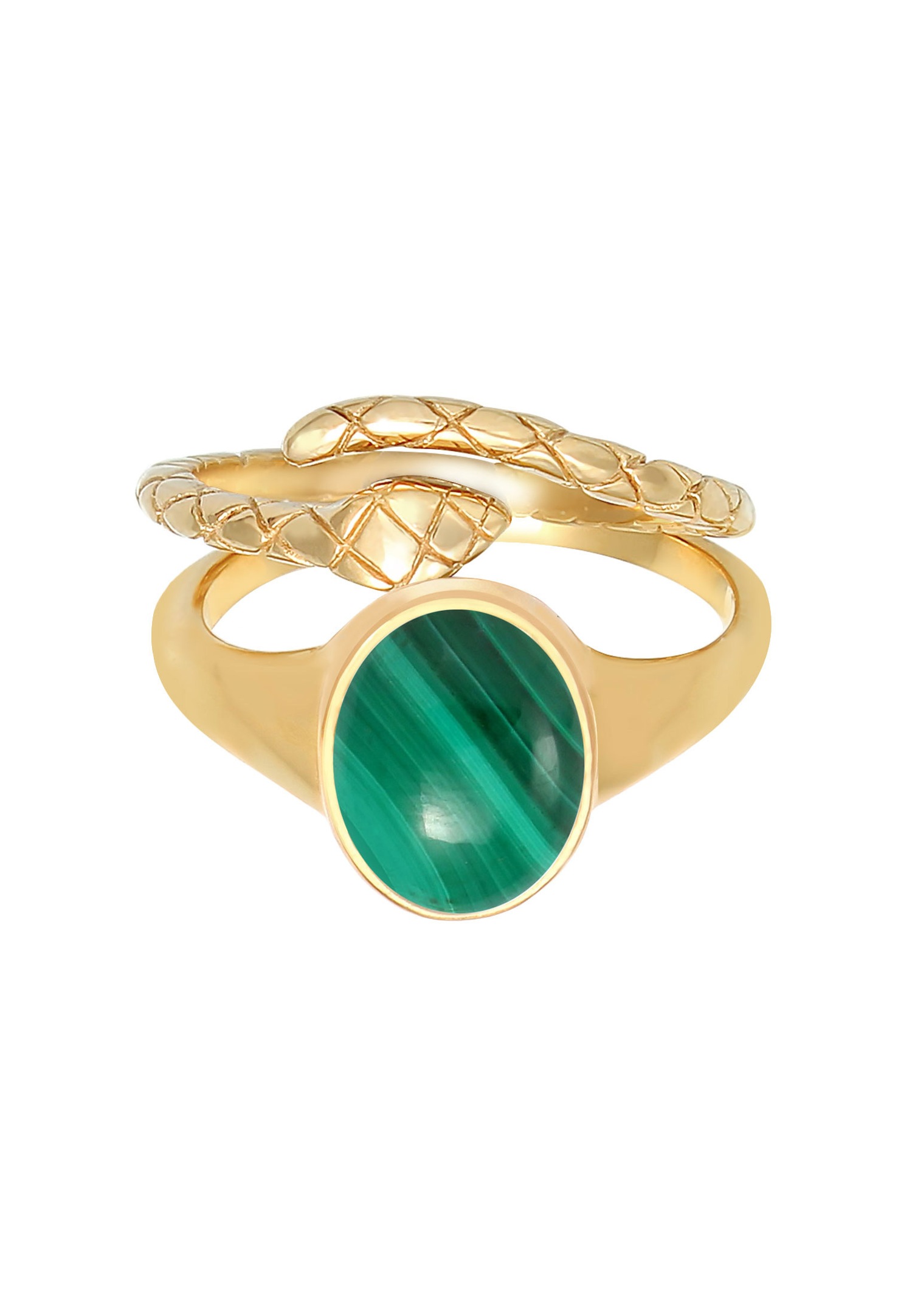 Elli PREMIUM Parure pour dames Bague Signet Malachite Serpent Trend Blogger en argent sterling 925 plaqué or