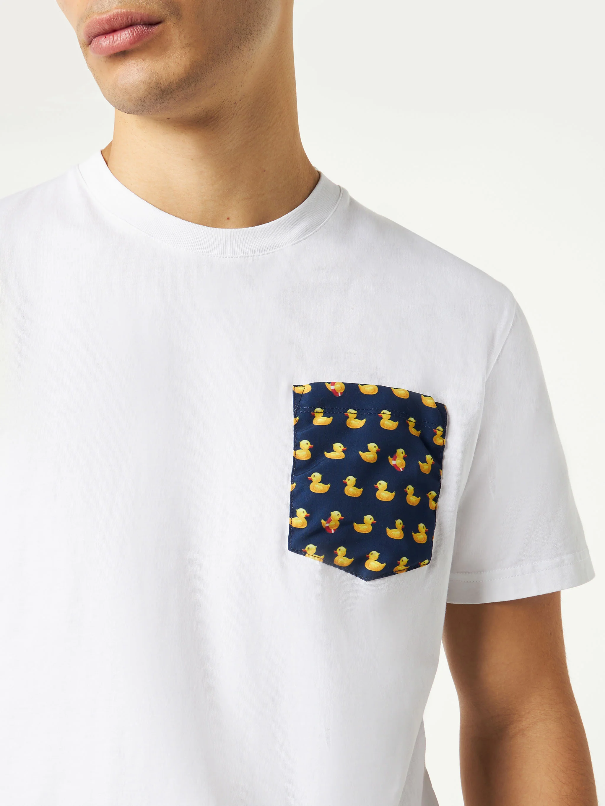 Heren katoenen T-shirt met zakje met eendenprint