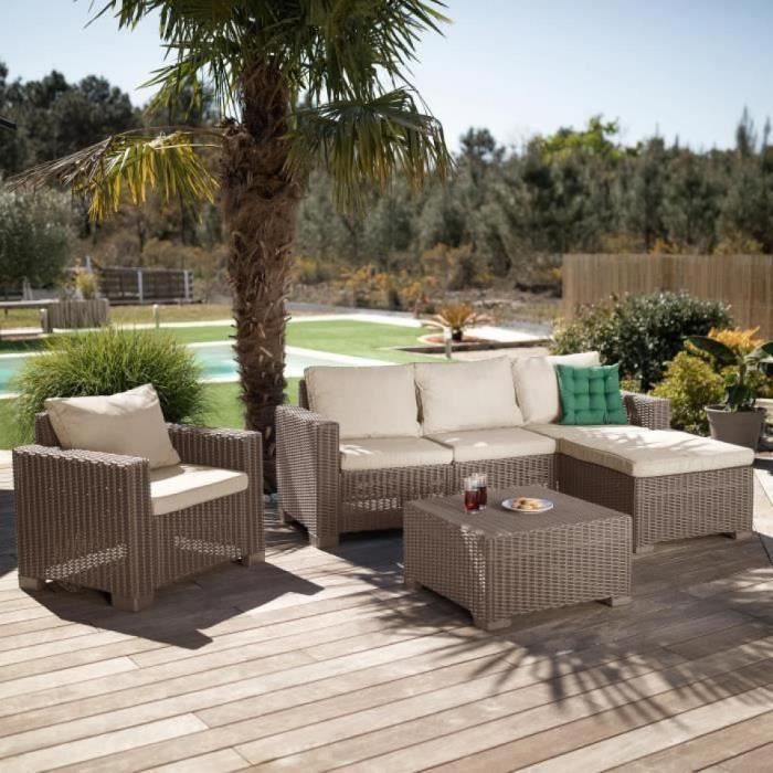 Set di mobili da giardino in resina effetto rattan intrecciato - Allibert by KETER - 5 persone - MOOREA - Cappuccino