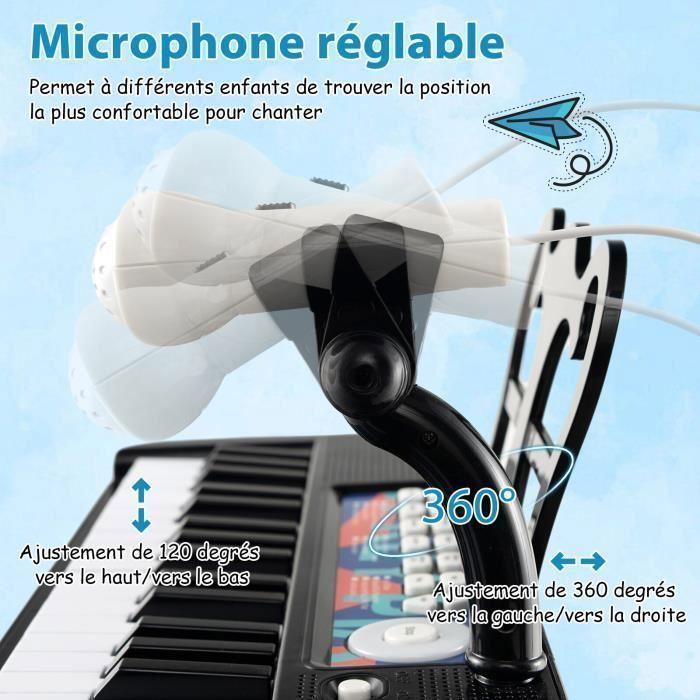 Piano electrónico COSTWAY para niños de 3 años, 37 teclas, con taburete, micrófono ajustable y atril extraíble, color negro.
