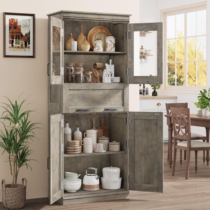 Mueble de baño - PROMIRACAL - 170 cm - 5 compartimentos - Puertas y cajón - Gris