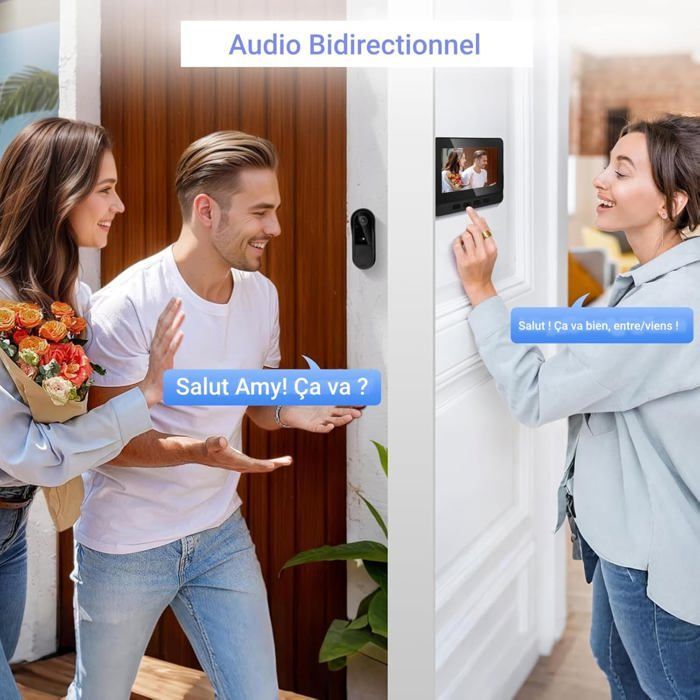 Sonnette sans Fil avec Camera Visiophone Bluetooth avec écran IPS de 4.3 Sonnette sans Fil Exterieur Etanche 170° Vision Nocturne