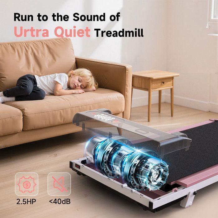 Tapis de course avec 8% d'inclinaison - 3 en 1 Tapis de marche bis 130KG - 1-8 km/h réglable - Surface 38.5 x 90 cm - Rose