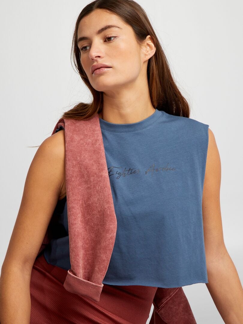 Mouwloos cropped sport-T-shirt - BLAUW