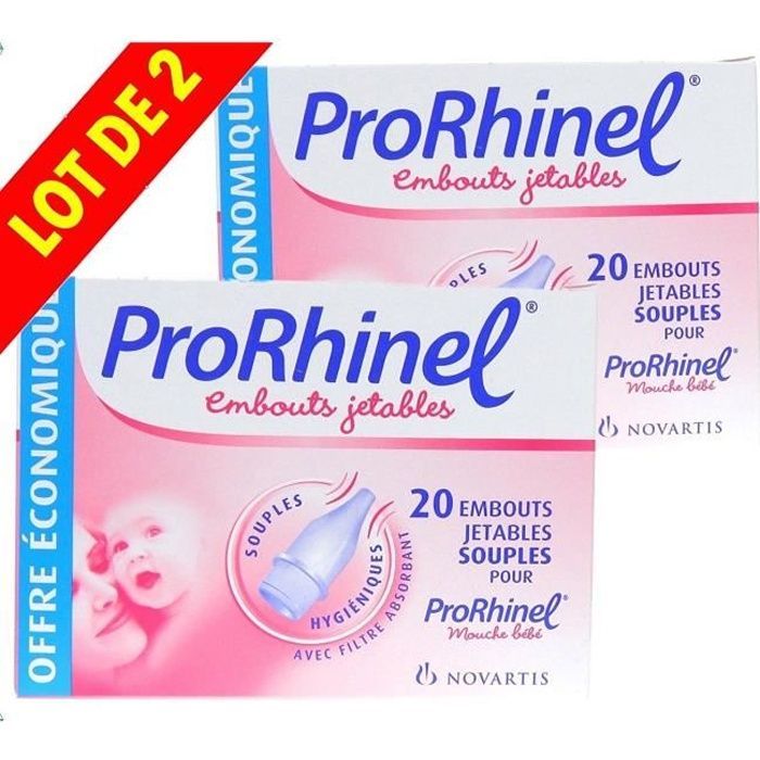 ProRhinel Confezione da 2 x 20 punte di aspiratore nasale morbide monouso per neonati