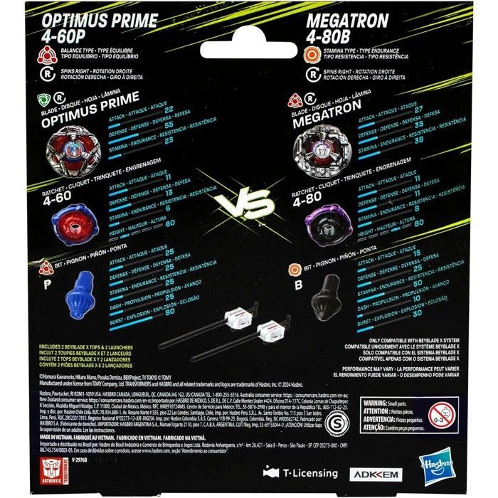 Multipack - Hasbro - Beyblade X Transformers - Optimus Prime 4-60P - Megatron 4-80B - 2 tolletjes en 2 lanceerders
