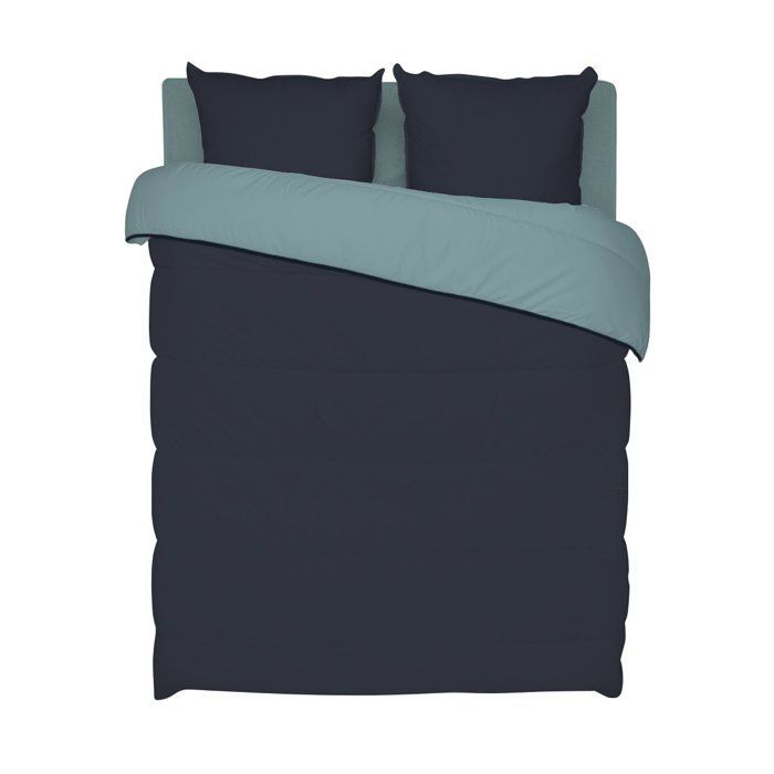Warmer, zweifarbig bedruckter Bettbezug, 140 x 200 cm, für ein Bett (90 x 190 cm). Kontrastierendes Design – Wendbar – Weiche Mikrofaser – BLAU CALIN