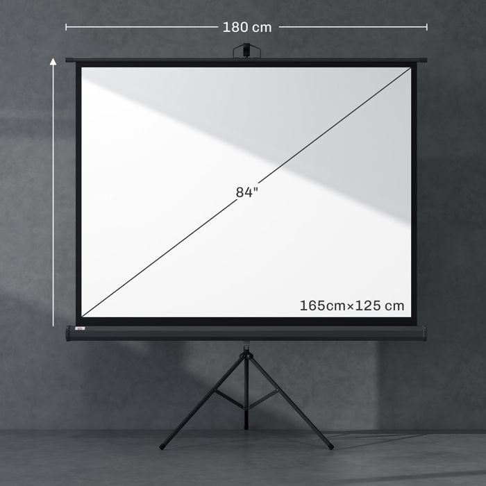 Tela de projeção - HOMCOM - Tela 4K HD 4:3 - Suporte tripé - Altura ajustável - 131x92x203cm - Branca e preta