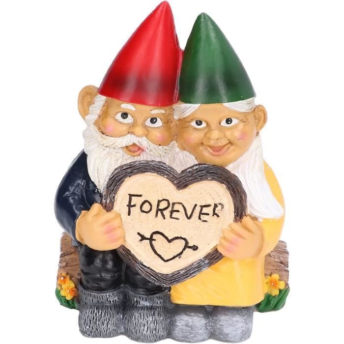 Figura de pareja de gnomos de jardín - Resina - Decoración para interior y exterior - Moderna - Regalo ideal
