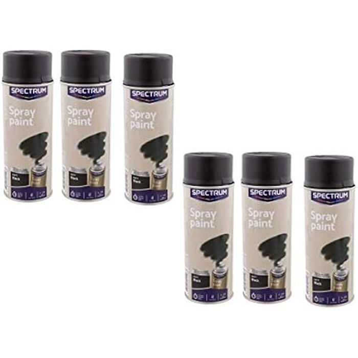 Pintura en aerosol Spectrum - Paquete de 6 latas - Negro mate - 400 ml - Resistente a impactos