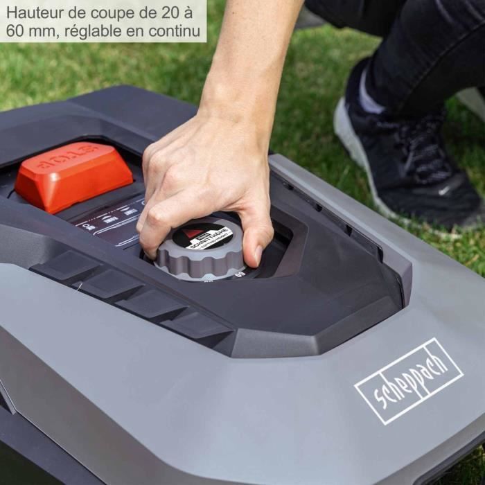 Cortacésped robótico Scheppach RoboCut L500 Connected para 400 m² con estación de carga | Hasta 400 m² | Sensor de lluvia | WiFi y Bluetooth