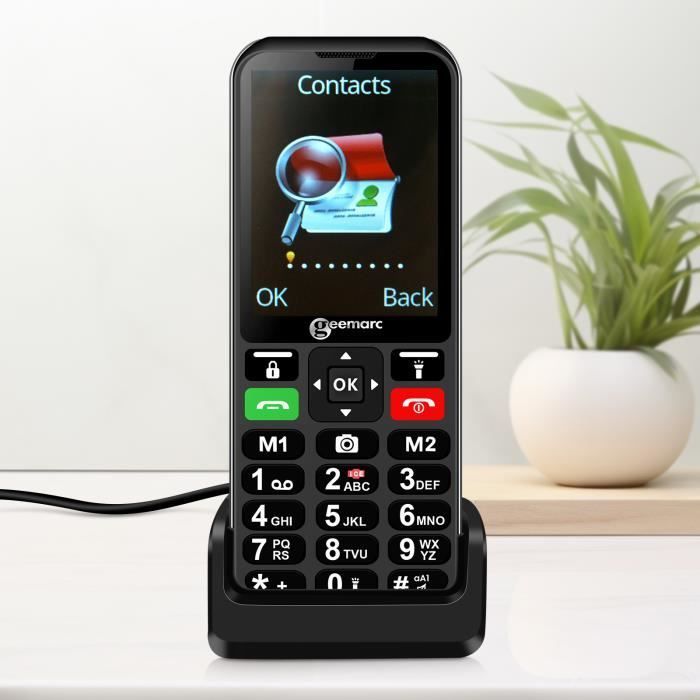 Teléfono móvil para personas mayores - GEEMARC - Geemarc - Compatible con audífonos - Botón SOS - Negro