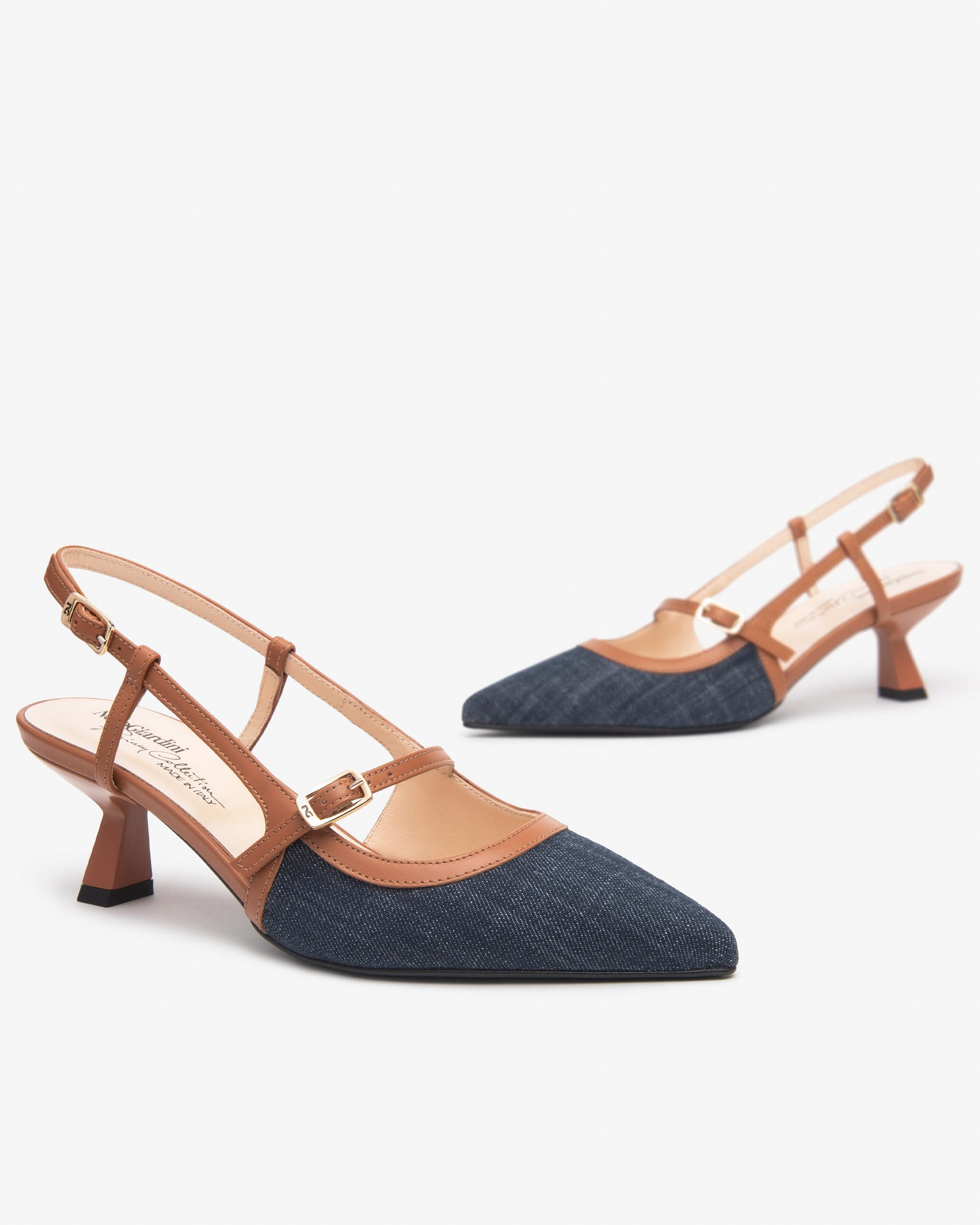 Damen-Slingback aus Leder und Stoff