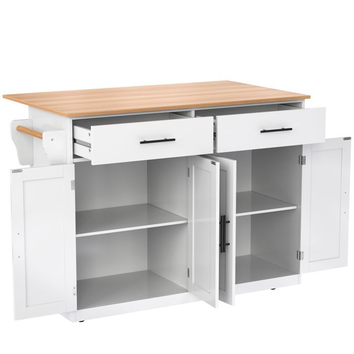Multifunctionele houten keukentrolley met werkblad en lade - B120 x D46(70) x H91 cm - Wit