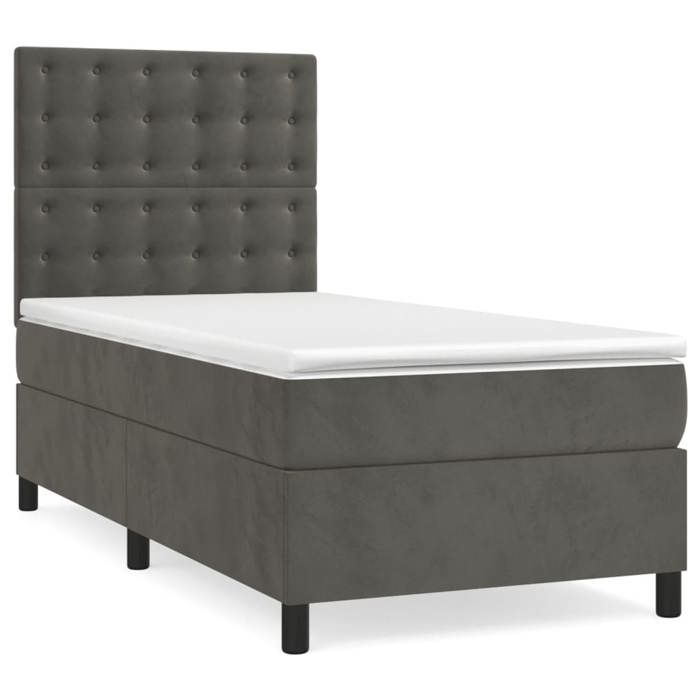 Struttura letto con materasso - Maison Exclusive - 80x200 cm - Velluto grigio scuro - Massimo relax