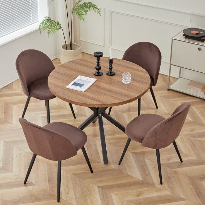 Lot de 4 Chaise de salle à manger en velours Chaise de salon Coussins Doux en Velours Assise(brun)