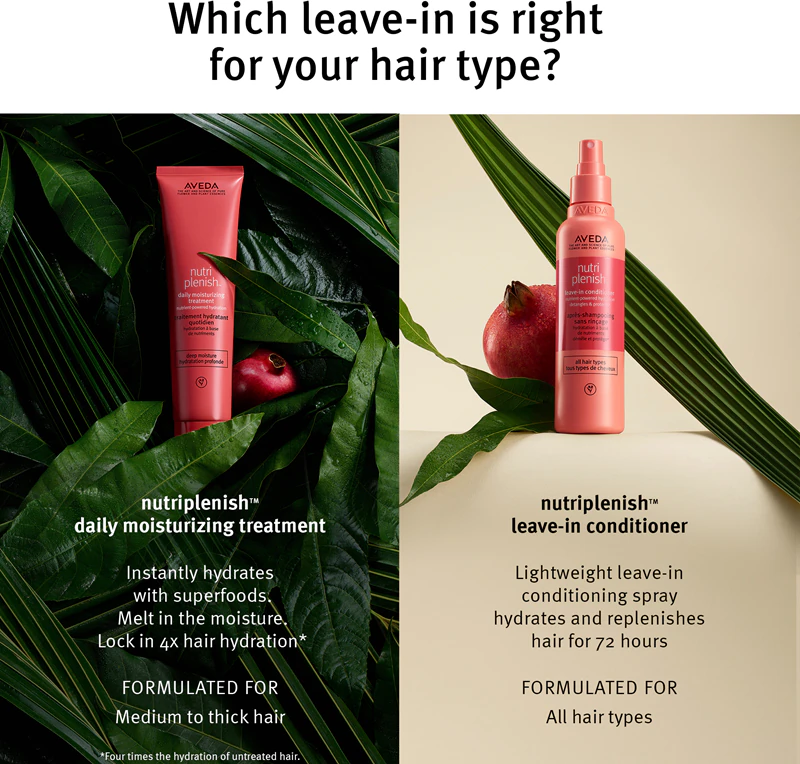 Aveda Nutriplenish™ Leave-In Conditioner, een gladmakende en voedende, hittebeschermende melkspray.