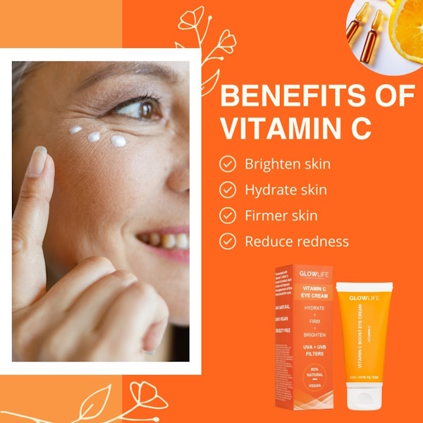 Crema contorno occhi Glowlife alla vitamina C con filtri UVA + UVB, 30 ml