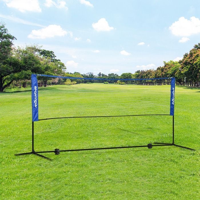 Badminton net - SPORTNOW - adjustable height from 107 to 155 cm - with carrying bag - metal frame - black, blue