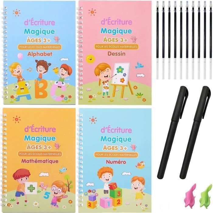 Cahier d'écriture - Magique - Apprendre à écrire - 4 pages réutilisables - Pour enfants - multicolore CAHIER