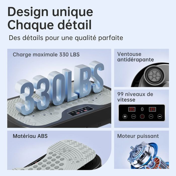 Plateforme vibrante - JOROTO - JV30 - Corps entier - 99 niveaux de vibration - Télécommande incluse