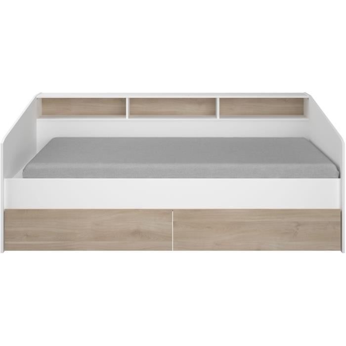 Divano letto con 2 cassetti, 90 x 200/190 cm - MDF - Finitura rovere opaco e bianco - JOY - 2339ENSE