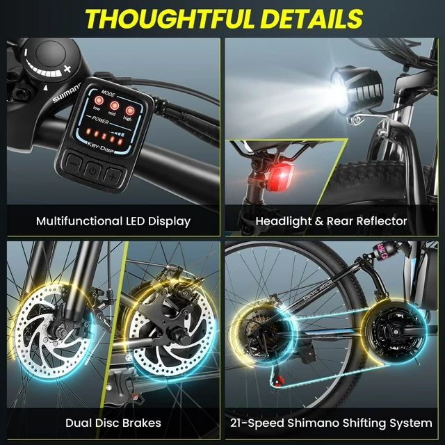 Gocio 26 Zoll Elektrofahrrad für Erwachsene, 500 W faltbares elektrisches Mountainbike, max. 80 km Reichweite, Vollfederung, 48 V faltbares E-Bike mit herausnehmbarem 374,4 Wh Lithium-Ionen-Akku, elektrisches Citybike