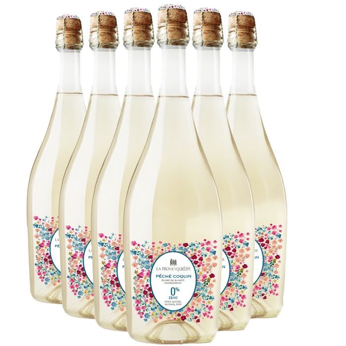 La Provenquière Péché Coquin Blanc de Blancs Chardonnay 0% Sans Alcool - Vin de France - Vin Blanc (6x75cl) HVE Sans Alcool