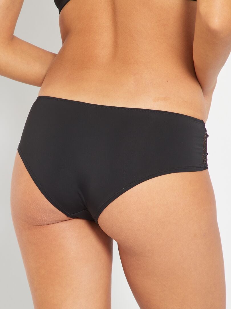Culottes van microvezel en kant - Zwart
