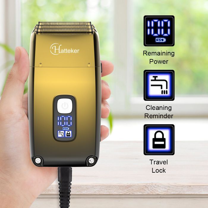 Hatteker RASOIR ELECTRIQUE  Homme 3 Têtes Tondeuse Barbe Étanche Rasage Humide & Sec Rechargeable Or