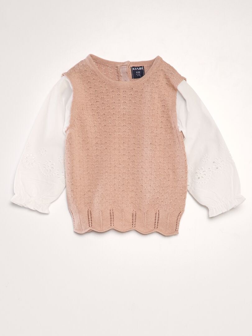Trui met opengewerkt 2-in-1 effect - ROZE