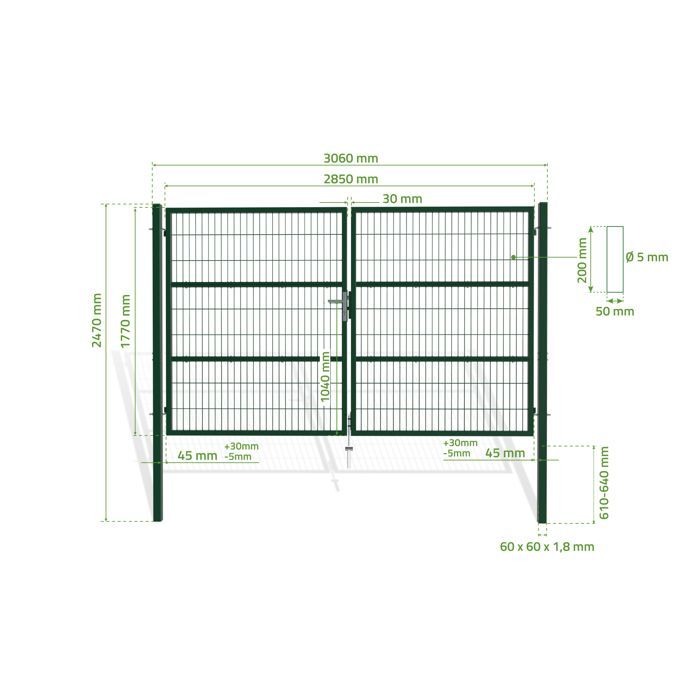 Puerta batiente de malla - Casanoov - RAZO - 3 m de altura (180 cm) - Verde - Acero