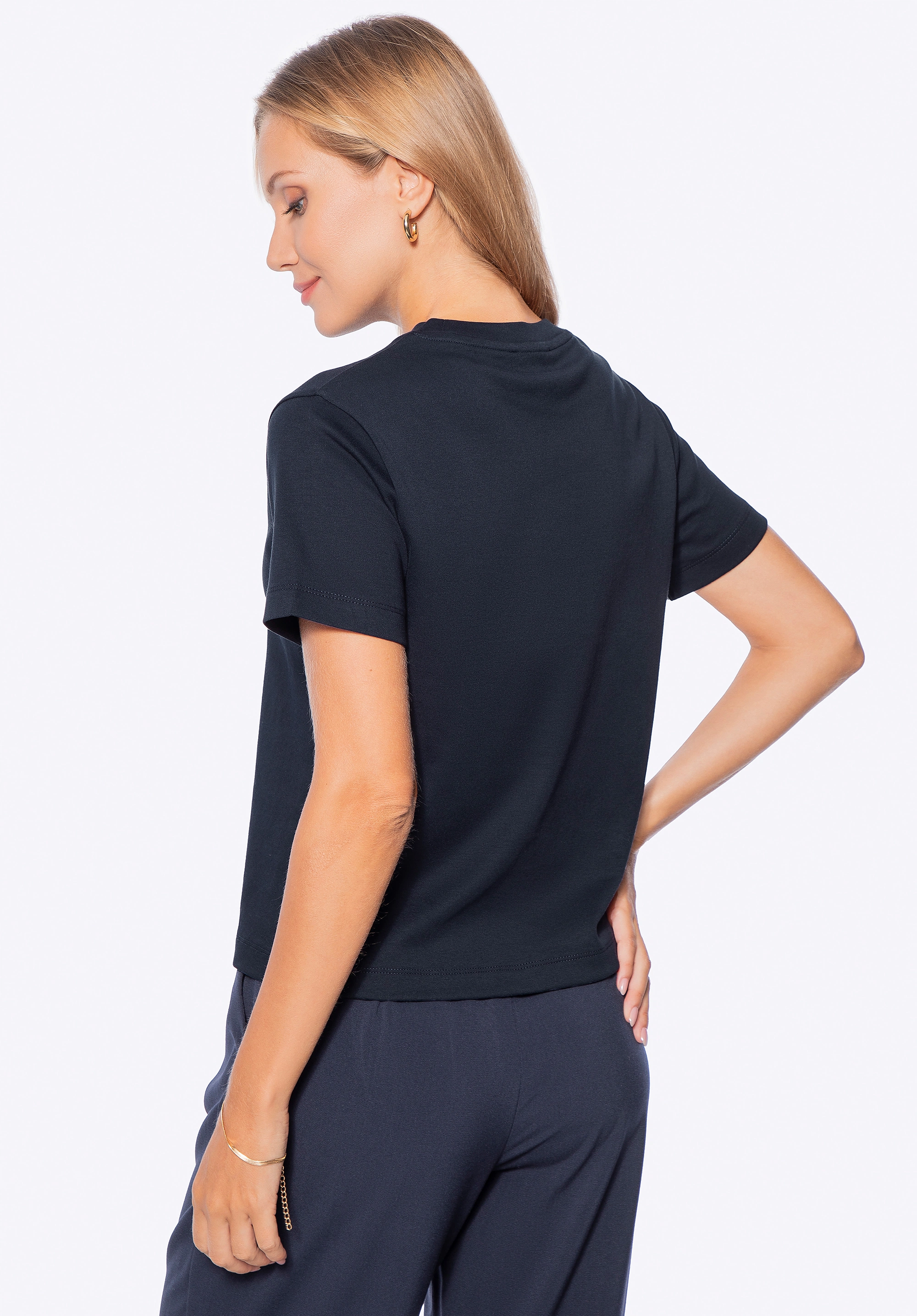 T-shirt damski z bawełny granatowy