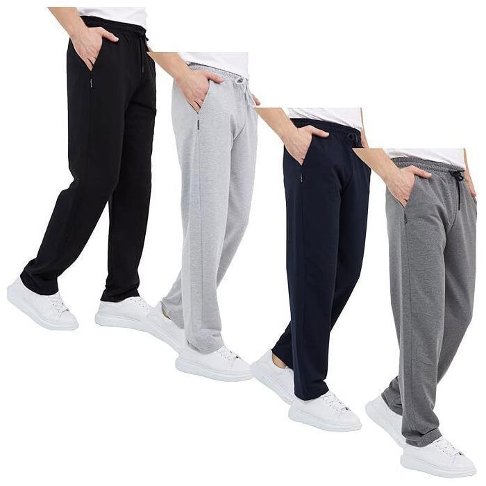 Pack de 4 pantalones deportivos cómodos para hombre para uso diario – Negro, gris oscuro, gris claro y azul – Corte recto, algodón transpirable – Tallas de la S a la 7XL – COMEOR