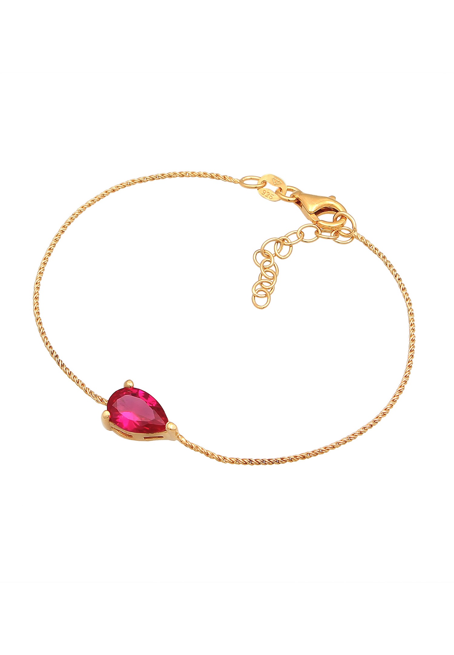 Elli Femmes pendentif goutte avec rubis synthétique rouge en argent sterling 925 plaqué or