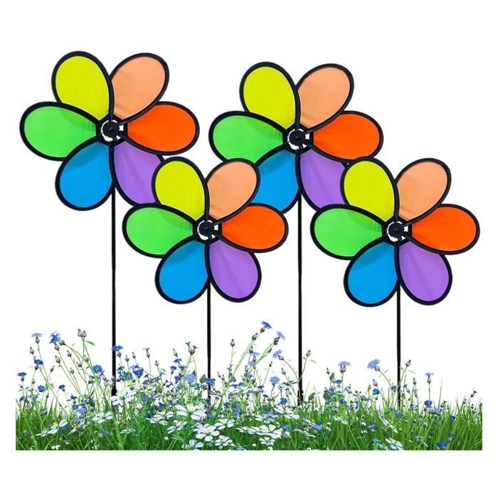 Set of 4 Windmills for Garden and Outdoor Decoration Accessories - Rainbow, Lawn, Playground, Balcony, Yard, Terrace