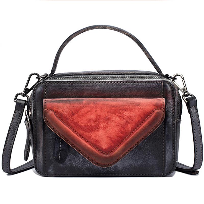 Sac à main bandoulière femme couleur brossée, sac cabas à panneaux, petit sac messager vintage en cuir véritable