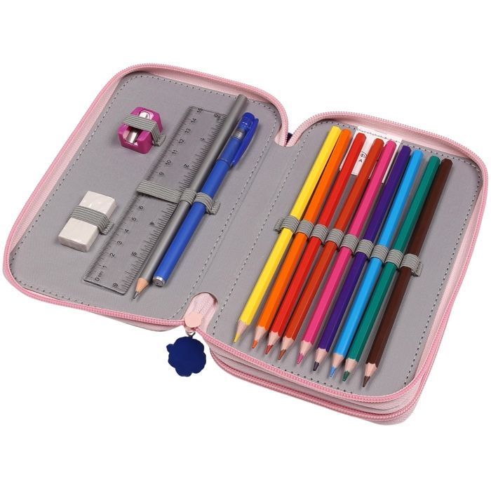 DISNEY Stitch Trousse scolaire à deux compartiments AVEC ÉQUIPEMENT pour fille, POUR L'ÉCOLE - 32 éléments, 2 zip