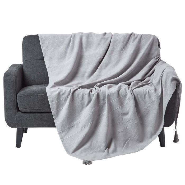 Manta para cama o sofá – Rajput tejida a mano – Gris claro – 255 cm x 360 cm
