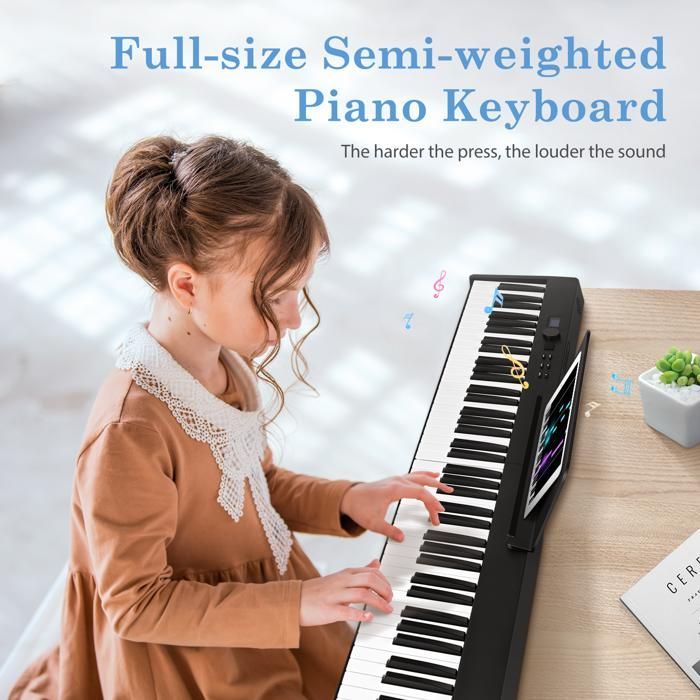 TTLIFE Tastiera per pianoforte elettronico a 88 tasti, pianoforte multifunzionale, tastiera elettronica a 128 toni, pieghevole a 180°