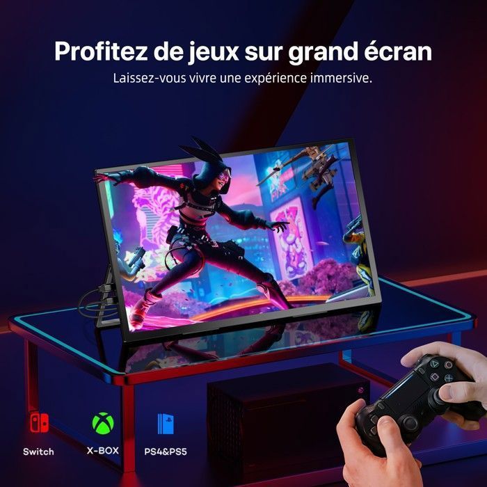 UPERFECT Écran portable UHD 4K 18,4 pouces 3840 x 2160 avec support réglable intégré/compatible VESA